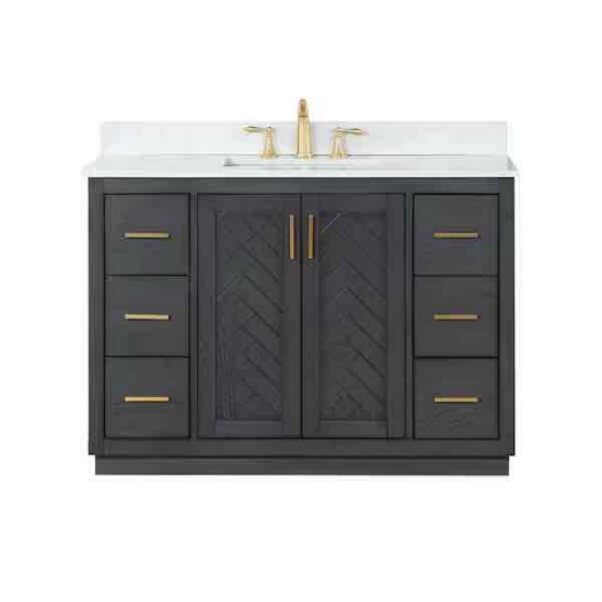 Gazsi 48 in. W x 22 in. D x 34 in. H Bath Vanity in Brown Oak with Grain White Composite Stone Top