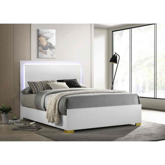 Full Bed With LED Headboard White