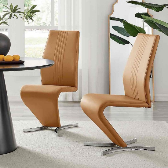 Willow Faux Leather Chrome Feet 'Z' Leg Dining Chairs Modern Design (Set of 2)