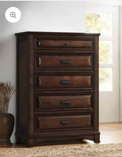 Espresso Finish Wood 5 Drawers Chest