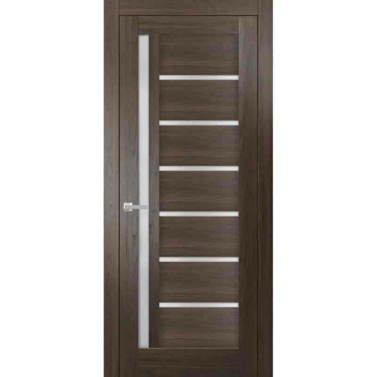 Quadro Frosted Glass Paneled Solid Manufactured Wood Standard Brown Door 28in x 80in