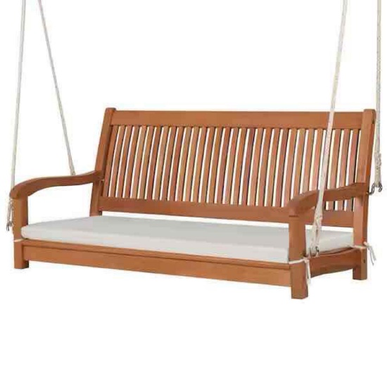 Costway Natural 2-Person Wood Hanging Porch Swing Bench