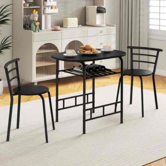 2-Piece Dining Table Set with Additional Wine Rack and Metal Frame