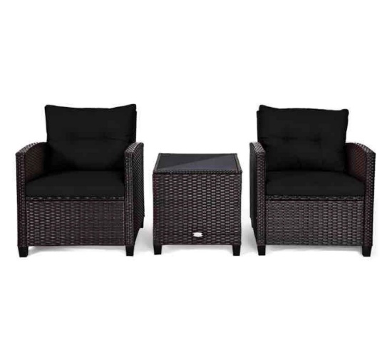 3PCS Patio Rattan Furniture Set Cushioned
