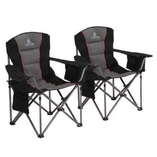 (2-Pack) Oversized Folding Deluxe Black Camping Chair