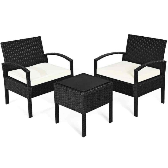Costway 3-Piece Patio Rattan Furniture Set, Table and Chairs