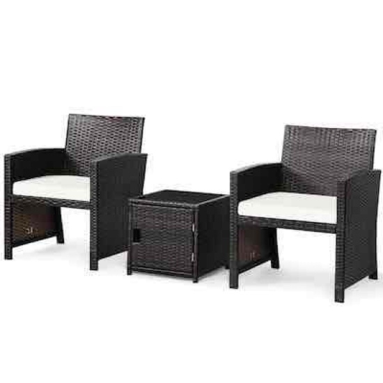 Costway 3-Piece Patio Rattan Table and Chairs Set