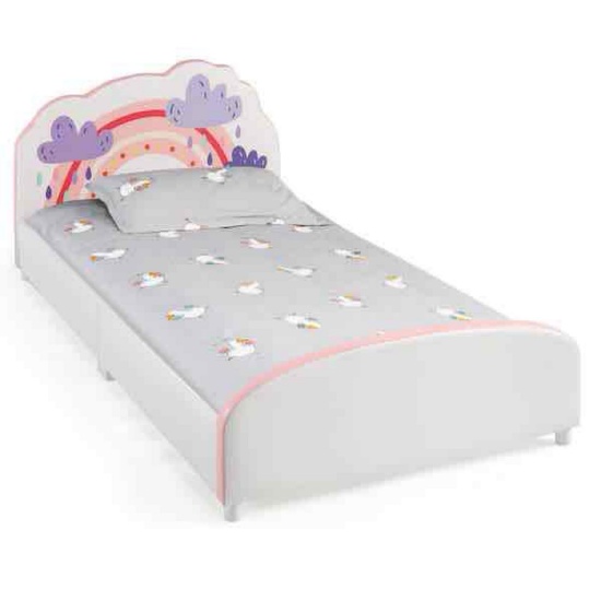 White Upholstered Platform Kids Bed
