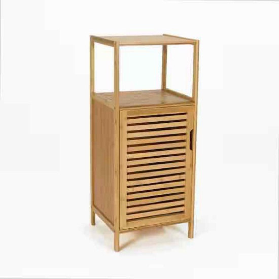 Burlywood Bamboo Wood Bathroom Storage Floor Cabinet