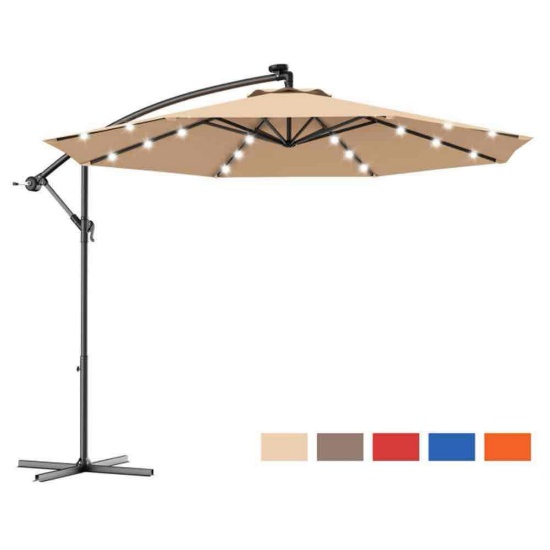 10ft Hanging LED Solar Patio Umbrella with Cross Base