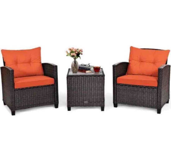 3 Pieces Rattan Patio Furniture Set