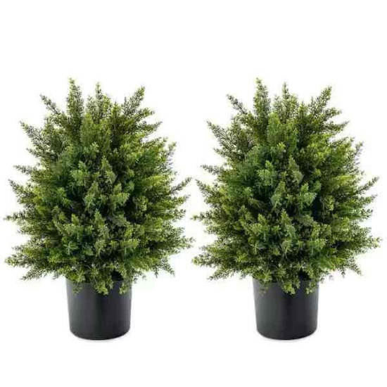 Costway 22 in. Artificial Cedar Topiary Ball Tree 2-Pack