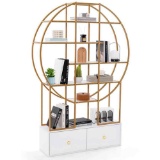 71 In. 6-Tier Bookshelf With 2 Storage Drawers, Golden