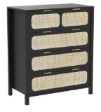 4 Drawer Dresser, Modern Rattan Dresser Chest with Wide Drawers and Metal Handles