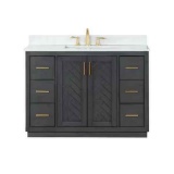 Gazsi 48 in. W x 22 in. D x 34 in. H Bath Vanity in Brown Oak with Grain White Composite Stone Top