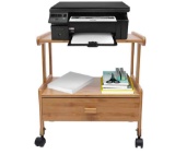 2 Tiers Wood Storage Cart with Wheels Drawer