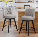 Rowland 26.5 in Seat Height Gray Upholstered Fabric Counter Height Solid Wood Leg Swivel Bar stool