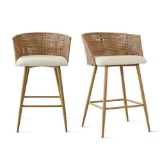 Nice Rattan Armrest Counter Stool Set Of 2