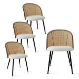 Jules Mesh Rattan Backrest Dining Chair Set of 4 with Black Metal Base