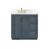 Gazsi 36 in Bath Vanity in Classic Blue with Grain White Composite Stone Top