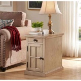 Saldana Solid Wood Top End Table with Storage and Built-In Outlets