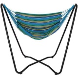 5 ft. Fabric Hanging Hammock Chair with Space-Saving Stand in Ocean Breeze