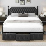 King Canopy Bed Frame for Bedroom with Drawer