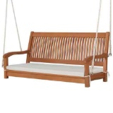 Costway Natural 2-Person Wood Hanging Porch Swing Bench