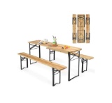 Foldable Picnic Table with Benches, 3-Piece 70? Portable Beer Garden Table with Sturdy Steel Frame