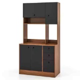 Costway Walnut Wood 37 in. Tall Kitchen Pantry Buffet Hutch