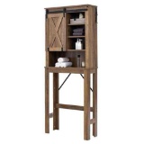 Toilet Storage Rack with Sliding Barn Door and Adjustable Shelves