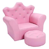Pink Faux Leather Upholstery Princess Kids Arm Chair