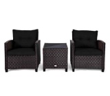 3PCS Patio Rattan Furniture Set Cushioned