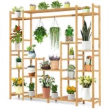 Costway Indoor Outdoor Natural Wood Bamboo Plant Stand 9-Tier Potted Holder