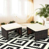 Costway 2PCS Patio Rattan Ottoman Cushioned Seat