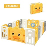 Costway 16-Panel Foldable Unisex Baby Playpen Kids Yellow Duck Yard Activity Center