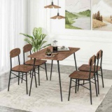Total Tactic Rectangular Dining Table Set with Backrest and Metal Legs for Breakfast Nook, Rustic