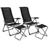 Folding Camping Chair with Adjustable Backrest Black Metal Dining Chair