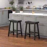 Costway 24 in. Black Wooden Saddle Bar Stools Dining Chairs with Wooden Legs (Set of 2)