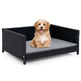 Giantex Wicker Dog Bed, Woven Rattan Elevated Pet Sofa Bed