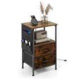 Giantex Nightstand with Charging Station, Industrial Bedside Table