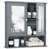 Tangkula wall mounted bathroom cabinet with double mirror doors