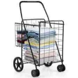 Foldable shopping cart with swivel wheels and double storage space