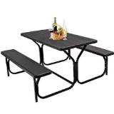 Costway Black Rectangle Metal Picnic Table Bench Set