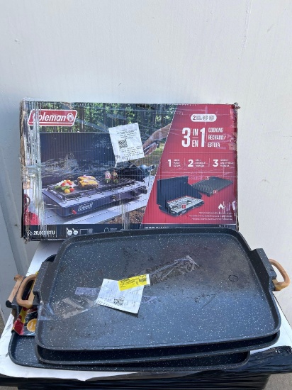 Coleman 3 in 1 Portable Cooking Stove Grill Griddle w/ Pioneer Women Cast Aluminum Griddle Plates