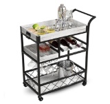 GentProd Bar Cart with Removable Tray - 3-Tier Rolling Bar Cart with Wheels and Handle, Wine Cart