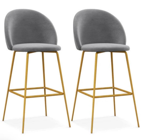 Costway 29" Gray Bar Stools Set of 2 with Padded Seats JV10912GR-2