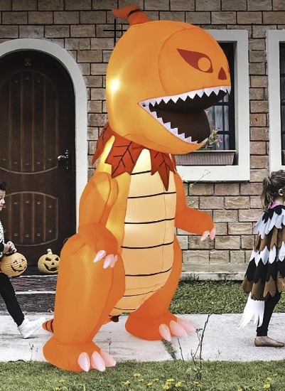 8 FT Halloween Inflatables Pumpkin Head Dinosaur, Large Blow Up Halloween Dinosaur CM23544US