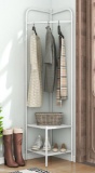 Corner Coat Rack with Top Hanger & 2 Mesh Shelves HU10702WH