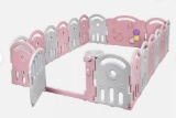 18-Panel Baby Playpen Kids Activity Play Center w/Music Box & Safety Lock Pink TY590325PI